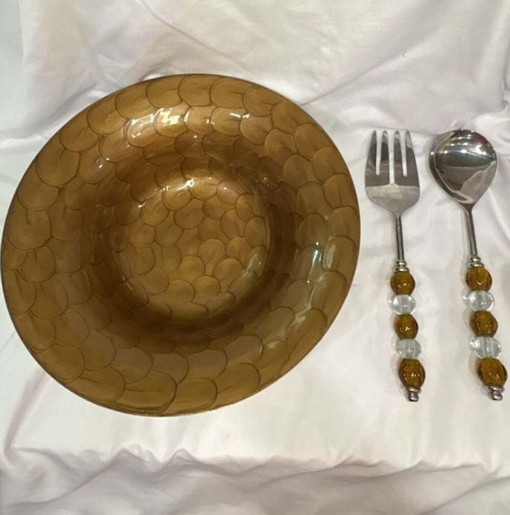 VIETRI Baroque Gold Service Plate Bowl with Beaded Glass Servers